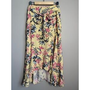 H&M Divided Floral High Low Maxi Skirt 8 Yellow Tropical Boho Summer Beach Flowy